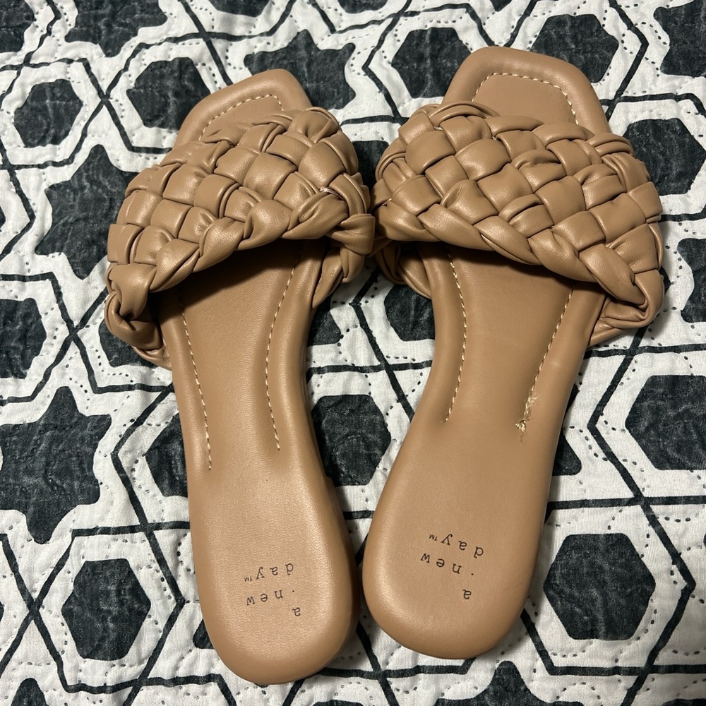 A New Day Tan Braided Slide Sandals